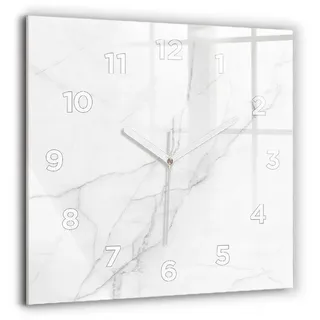 Tulup Wanduhr Rechteckige dekorative Glasuhr Marmoruhr aus Gehärtetem Glas Quarzwerk weiß 60 cm x 60 cm