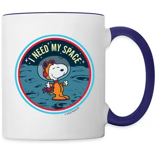 Spreadshirt Peanuts Snoopy I Need My Space Tasse, Keramik, Henkel, Tasse, 325 ml, Weiß/Kobaltblau
