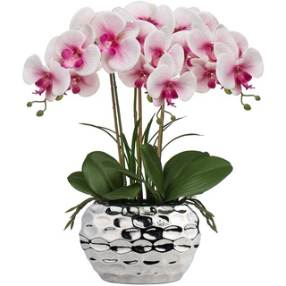 44CM Künstliche Orchideen Phalaenopsis Kunstblumen wie Echt Dekorative Orchidee Bonsai Kunstpflanze Arrangement im Keramiktopf für Tisch Wohnzimmer Wohnkultur Dekoration