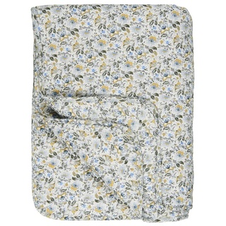 Wohndecke Decke Quilt Tagesdecke Überwurf Blumen Weiß Blau Gelb 180x130cm, Ib Laursen bunt
