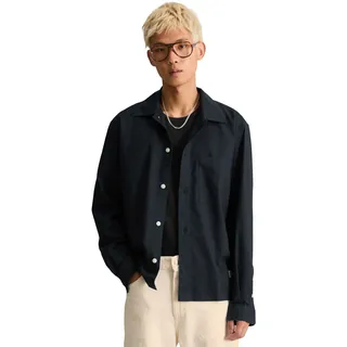 Langarmhemd MARC O'POLO DENIM "aus Bio-Baumwolle", Herren, Gr. S, Normalgrößen, schwarz (dunkelblau), Obermaterial: 100% Baumwolle, unifarben, regular fit normal, Manschette, Hemden