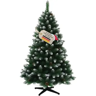 RS Trade Künstlicher Weihnachtsbaum 15013 180 cm in Grün mit Schnee und Tannenzapfen, beschneiter Tannenbaum mit Metallständer, Kunsttannenbaum, Christbaum, schwer entflammbar, für Allergiker geeignet