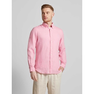 Custom Fit Leinenhemd mit Label-Stitching, Pink, XL