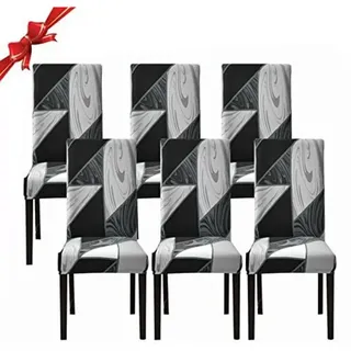 Set Mit 6 Esszimmerstuhlhussen, Stretch-stuhlhussen, Abnehmbare, Waschbare Spandex-schutzbezüge (schwarzes Geometrisches Muster, 6 Stück)