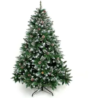 Yorbay Künstlicher Weihnachtsbaum Künstlicher Tannenbaum mit Schnee, Kiefernzapfen, mit Ständer, Weihnachtsbaum Christbaum für Weihnachten-Dekoration grün 210 cm