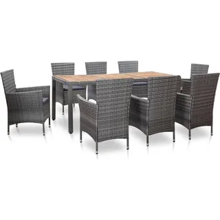 vidaXL Garten-Essgruppe 9-tlg. Tisch 190 x 90 cm grau