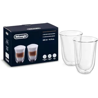 De'Longhi Gläser Set DLSC312, 2 doppelwandige Thermogläser mit Isolierfunktion für kalte und warme Getränke, widerstandsfähiges Borosilikatglas, Spülmaschinenfest, Fassungsvermögen 330 ml , 2 Stück