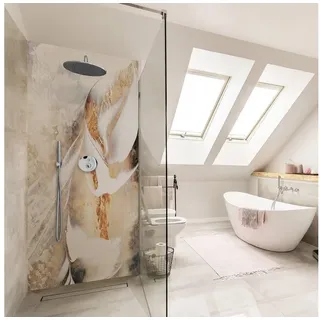 Bilderdepot24 Duschrückwand Abstrakt gold Duschrückwand ohne Bohren Dusche Aquarell, (1-tlg., 0,61 mm starke Folie selbstklebend Wandpaneele Dusche versch. Größen), fugenlose & wasserfeste Motiv Rückwand Wandverkleidung für Duschkabine goldfarben 80 cm x 200 cm
