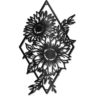 CREATCABIN Sonnenblumen-Wanddekoration Schwarzes Metall Wandkunst Blume Rustikales Schild Hängende Skulptur Für Zuhause Drinnen Draußen Bauernhaus Badezimmer Wohnzimmer Büro Garten Küche 30x18cm