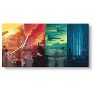 DEQORI Wanduhr 'Bunte Star Wars Collage' (Glas Glasuhr modern Wand Uhr Design Küchenuhr) bunt