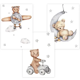 Kinderzimmer Poster Set Premium P705 / Teddybären kuschelig Babyzimmer Wandbild Wandbilder (A3-29,7 x 42,0 cm, Ohne/Without)