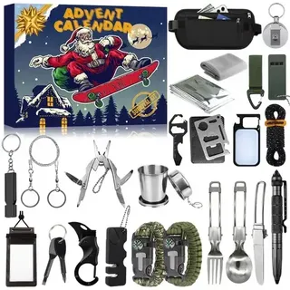 2026 Weihnachtskalender Survival Kit für Männer mit 24 Outdoor Werkzeugen