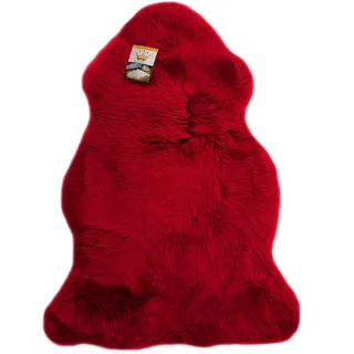 Reissner Lammfelle | Finn DF-95-ROT | Echtes Merino Schaffell | Naturform | hoch-/langflorig | Dekofell Couchauflage Bettvorleger Teppich | rot 95cm