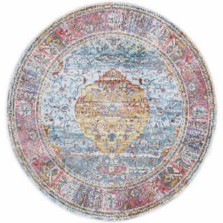 Teppich Esha, carpetfine, rund, Höhe: 8 mm, Vintage Orient Look, in schöner Farbgebung, Wohnzimmer bunt Ø 300 cm x 8 mm