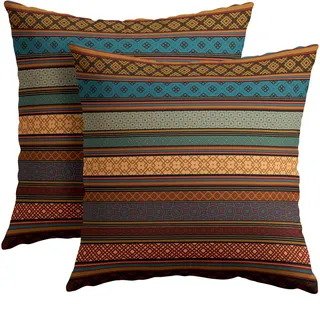 KSLIDS Kissenbezüge im Boho-Stil, 40,6 x 40,6 cm, 2 Stück, Bohemian-Stil, mehrfarbig, gestreift, geometrisch, Boho, mexikanische Kissenbezüge, Heimdekoration, für Sofa, Couch, Outdoor, Braun / Blau /