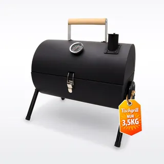 RIN & RUT Tragbarer Holzkohlegrill mit Deckel – Mini BBQ Grill faltbar für Balkon, Camping, Outdoor & Picknick – Kleiner Tischgrill mit Smoker-Funktion