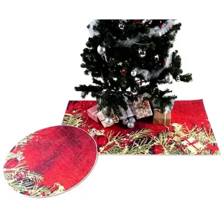 Designteppich Schöner Weihnachtsteppich - Dekorationsunterlage mit Kerzenmotiv in Rot - waschbar, Giantore, Rechteck rot Rechteck - 80 cm x 150 cm