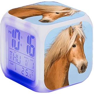 Wecker Pferde Tier Alarm LED Beleuchteter Wecker Digital mit Nachtlicht Night Glowing Wecker mit Licht Anzeige Zeit Geburtstagsgeschenke für Kinder (10)