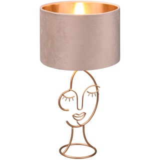 Reality Leuchten Tischlampe MARY, Beige - Goldgelb - Metall - Stoffschirm - H 45 cm