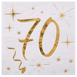 Geburtstags-Servietten "70" zum 70. Geburtstag in weiß & metallic-gold Cocktail-Größe / Geburtstags-Deko Geburtstags-Feier Tisch-Dekoration 70. Geburtstag Mann & Frau Runder Geburtstag 60 Servietten