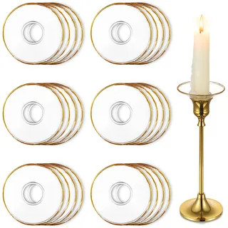 Hewory Gläser Kerzen Tropfenfänger für Stabkerzen 24er - Kerzenhalter Glas Tropfschutz für Spitz Tropfenfänger für Kerzen Glas Dekorative Kerzen Kommunion für Hochzeit Wohnzimmer, Gold Runde Felge