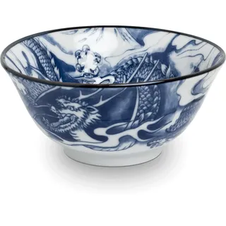 Japan-Bowls ASIATICA | Ramen Bowl Porzellan-Schalen 15 cm | Hochwertige asiatische Schüssel für Reis, Nudeln, Tapas, Udon, Müsli - Suppen-Schale mit japanischen Designs (Drachengott – Blaue Wolke)