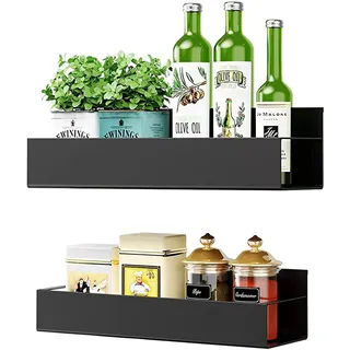 Melldrry Gewürzregal Magnetisch, 2er Set, Magnetregal, Gewürz Organizer | ohne Bohhren, für Küche, Kühlschrank, Mikrowelle, Waschmaschine, 1 große und 1 kleine Regale Schwarz