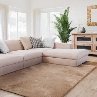 Interiyou Fargo - Teppich Wohnzimmer 160x230 cm Taupe - Kurzflor Waschbar und rutschfest - Flauschiger Fellteppich aus Kunstfell - weicher Langflor Fell