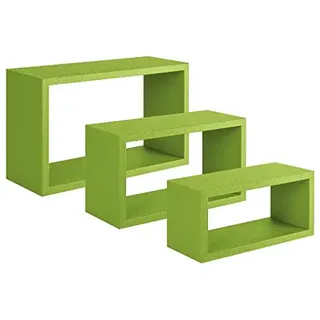 Homemania Trittico Wandregal – Wohnzimmer, Schlafzimmer, Büro – MDF, grün 45 x 27 x 15,5/40 x 22 x 15,5/35 x 17 x 15,5