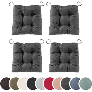 sleepling 4er Set Stuhlkissen 40 (vorne), 35 (hinten) x 38 x 7 cm, Sitzkissen für Stuhl & Bank mit Klettverschluss, 100% Polyester, Indoor & Outdoor, Made in EU, waschbar, Dunkelgrau