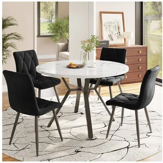 Flieks Essgruppe runder Esstisch mit 4 Stühlen Set, (Set, 5-tlg., 1 Tisch mit 4 Stühlen), Sitzgruppe Küchetisch 100x75cm Esszimmertühle Samt Metallbeine schwarz