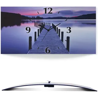 ARTLAND Wanddeko Wanduhr ohne Tickgeräusche Alu Quarzuhr lautlos 60x30 cm Rechteckig Landschaft See Natur Wald Sonnenuntergang Panorama U1UF