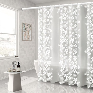 Duschvorhang Waschbar Weiß, Duschvorhang Durchsichtig 300X200 Extra Lang Peva Blume Schneeflocke Badewanne Shower Curtains Antischimmel