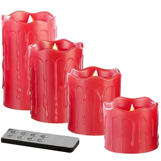 Britesta LED Adventskerzen: 4 flackernde LED-Echtwachskerzen, Höhe Abgestuft, rot (Kerzen Adventskranz, flackernde Kerzen, Batterie Leuchten)