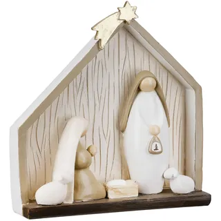 CULT at home kleine Krippe Stall – Weihnachtskrippen Set Haus 5 Figuren - Heilige Familie Krippenensemble – Deko Weihnachten Geschenk Nikolaus Advent 16,5 x 18,5 cm
