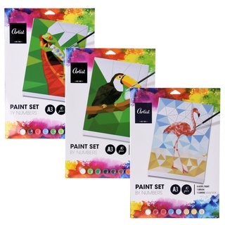 Spetebo Malen nach Zahlen »Malen nach Zahlen 30 Teile Set mit 3 Motiven« (Set, 30-St., inklusive Pinsel und Farben), DIY Acryl Malerei für Kinder bunt