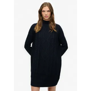 Strickkleid SUPERDRY "SLOUCHY CABLE KNIT DRESS", Damen, Gr. L, N-Gr, blau (eclipse navy), Strick, Obermaterial: 40% Polyacryl, 30% Wolle, 30% Nylon, unifarben, loose fit kniefrei, Rundhals, Kleider Strickkleid, Materialmix, loose fit, hochwertig mit Woll-Anteil