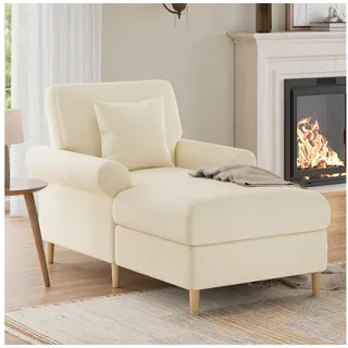 Ulife Sessel Klappbarer Schlafsessel & Bequemer Lesesessel, 73x133x90cm (1-St), Samtbezogener Lounge-Sessel für Wohn- und Schlafzimmer beige