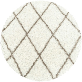 Hochflor Teppiche - Geometrisch Design Teppich - Rund Teppich - aus Polypropylen - Maschinell hergestellt - Farbe : Creme, Größe :160 cm Rund