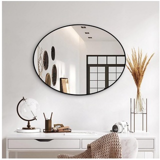 Boromal Spiegel Rund 80 cm Flur Schwarz Flurspiegel modern 80x60 Wandspiegel Alurahmen (Dekospiegel Oval Bleifreier Spiegel, explosionsgeschützt), für Wohnzimmer Schlafzimmer Badezimmer schwarz