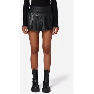 RICANO Lederrock Pleated Skirt Lederrock im Faltenrock-Stil mit Reißverschluss und Knopf am Bund schwarz S