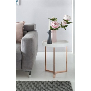 Wohnling Beistelltisch Design Beistelltisch Weiß / Kupfer ø 40 cm Tabletttisch Holz Metall