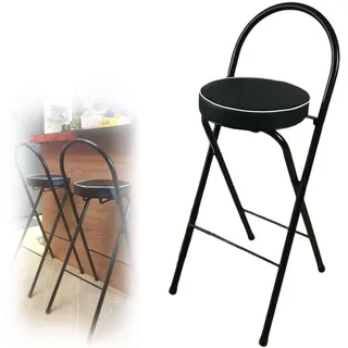 Klappbar Barhocker Barstuhl Sitzhöhe 65/70/75 cm, Runder PU Gepolsterter Thekenstuhl mit Rückenlehne und Fußstütze aus Stahl, Küchenstühle, Platzsparend (Color : Black, Size : 75cm/30in)