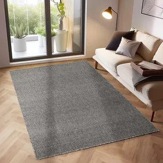 SIMPEX Moderner Kurzflor Teppich Wohnzimmer Schlafzimmer Küchenteppich Läufer Flur Teppichläufer Meliertes Design Weich und Pflegeleicht Jute Rücken, Farbe: Grau, Größe: 80 x 250 cm