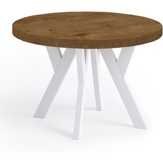 Runder Ausziehbarer Tisch für Esszimmer, PERO, Loft-Stil, Skandinavische, Durchmesser: 90 / 140 cm, Farbe: Lefkas / Weiss