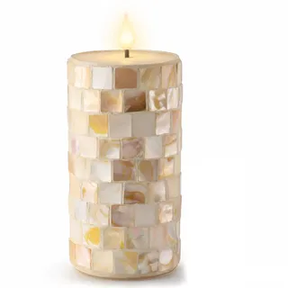 Da by 1 Stück Handgemachte Mosaik LED Kerze mit Natürlichen Muschelscherben, Realistisch Flackernde Flamme, Naturwachs & Muschel, 8,3x18cm, Fernbedienung, Wiederverwendbar für Innen Dekoration