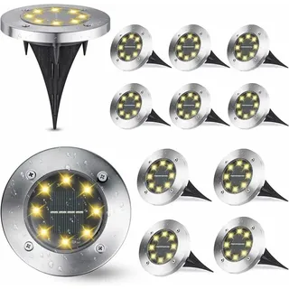 12 Stück Solar-bodenlampe Für Den Garten, Warmweiß, 8 Leds, Wasserdicht, Ip65, Für Den Außenbereich, Solarstrahler, Einbaubeleuchtung Für Wege, Rasen, Terrasse, Innenhof, Schwimmbad [energiekl - Tigrezy