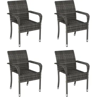Yaheetech 4er Set Rattanstühle Stapelbar, Gartenstühle Stapelstuhl mit Armlehnen & Rückenlehne, Rattan Stuhl Balkonstuhl mit Verstellbaren Füße für Garten Balkon Terrasse, Grau