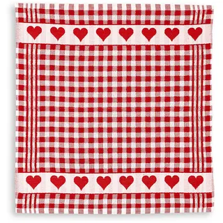 KRACHT, Geschirrtuch Frottier, Herzenkante, rot, Format 50/50, 100% Baumwolle