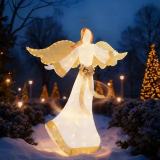 SOARS Weihnachtsengel Outdoor groß, 160 cm Weihnachtsdekoration mit Heiligenschein, Weihnachtsdeko mit 180 warmweiße LED-Lichtern, Weihnachten Engel XL, Weihnachtsbeleuchtung für außen und innen